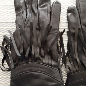 Leather Lambswool Angora Nylon Fringe Gloves